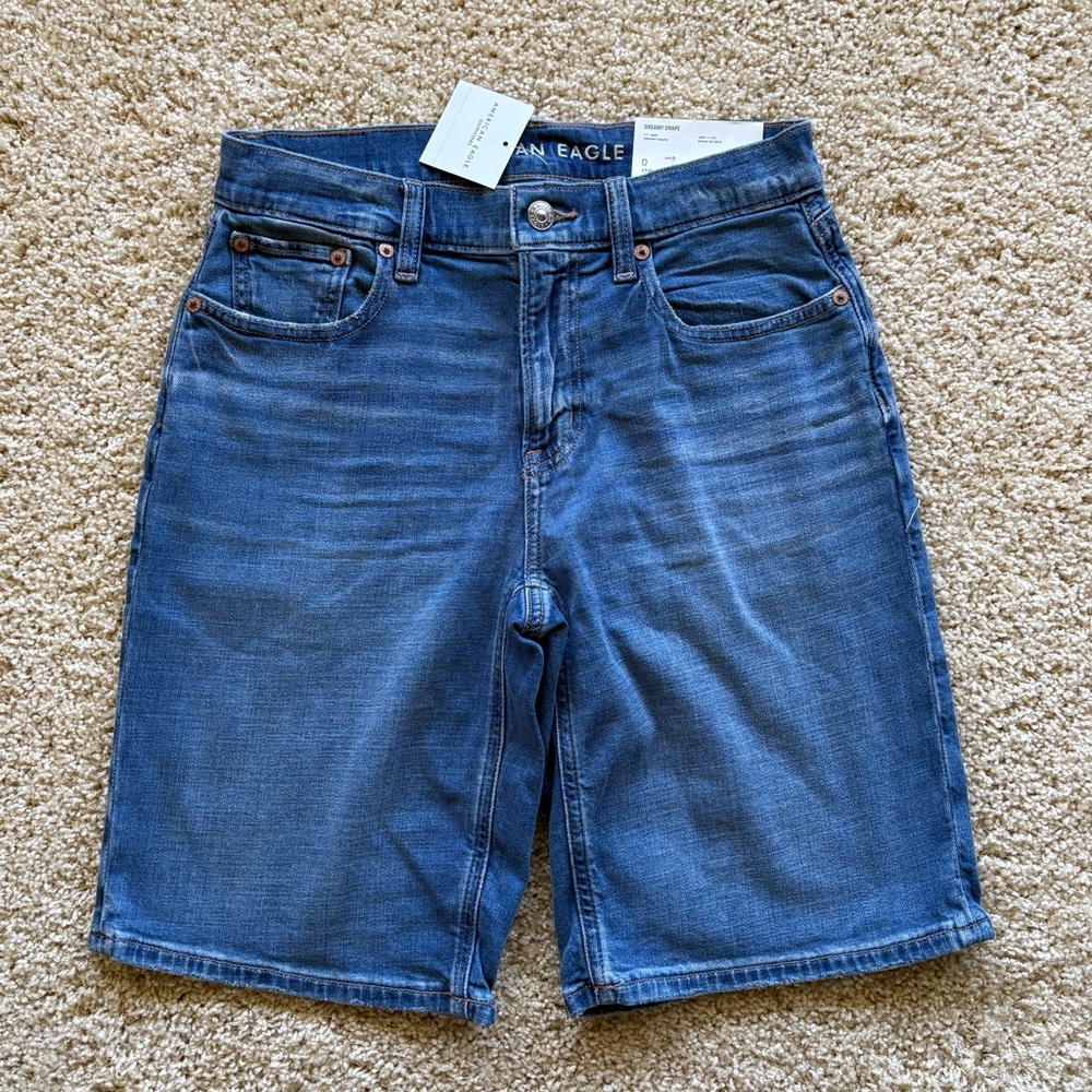 American Eagle Dreamy Drape 11” Jort Shorts High Rise Denim Size 0‎ 25W NWT